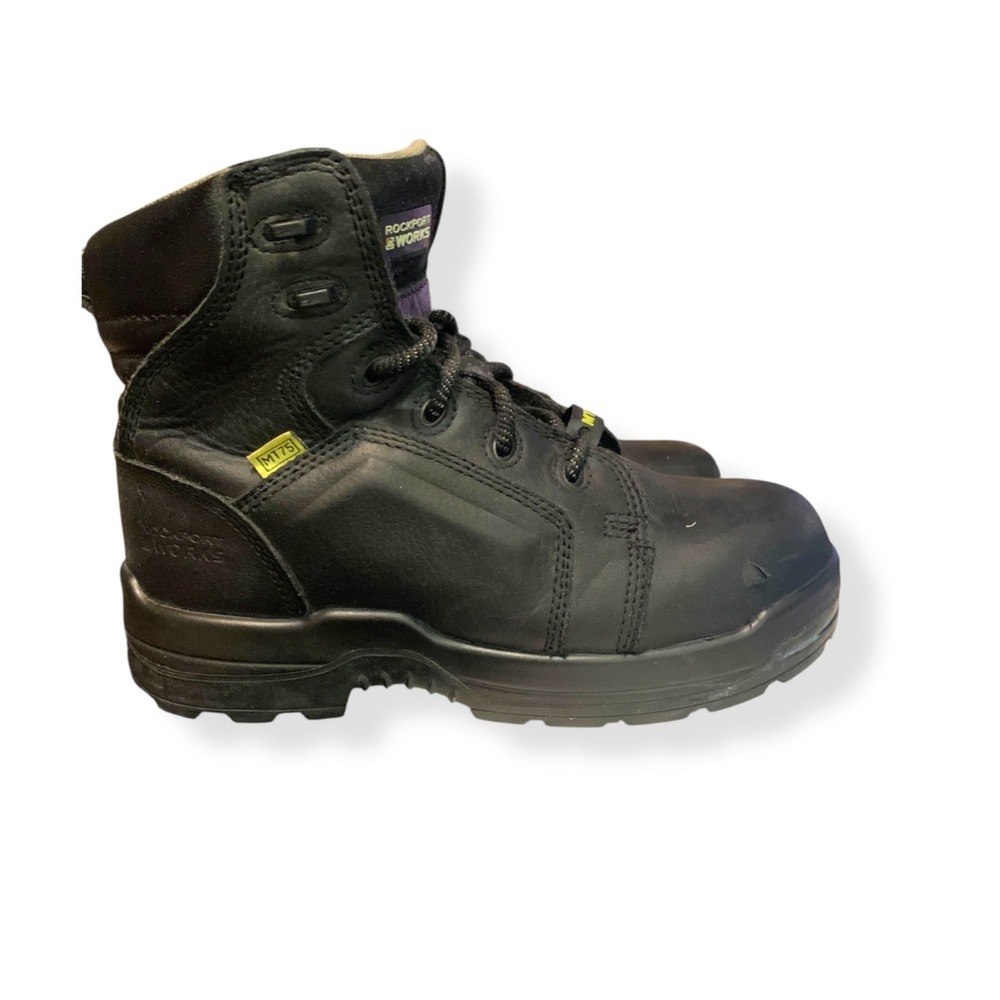 Rockport Works Women's Black Leather Steel Toe Safety Work Boots RK465 Sz 8.5 W - Picture 2 of 13